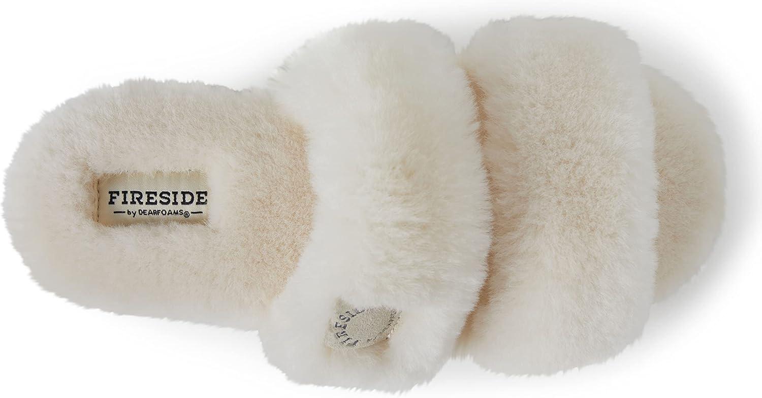imageDearfoams Womens Fireside Benalla All Over Shearling Double Band Easy OnOff Slide SlipperNatural