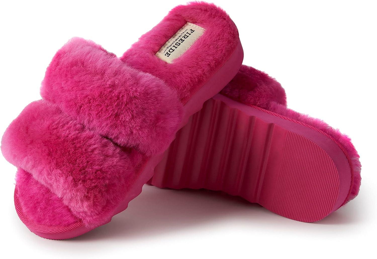 imageDearfoams Womens Fireside Benalla All Over Shearling Double Band Easy OnOff Slide SlipperParadise Pink