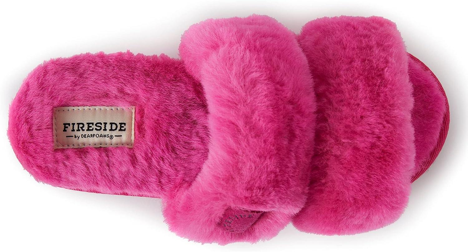imageDearfoams Womens Fireside Benalla All Over Shearling Double Band Easy OnOff Slide SlipperParadise Pink