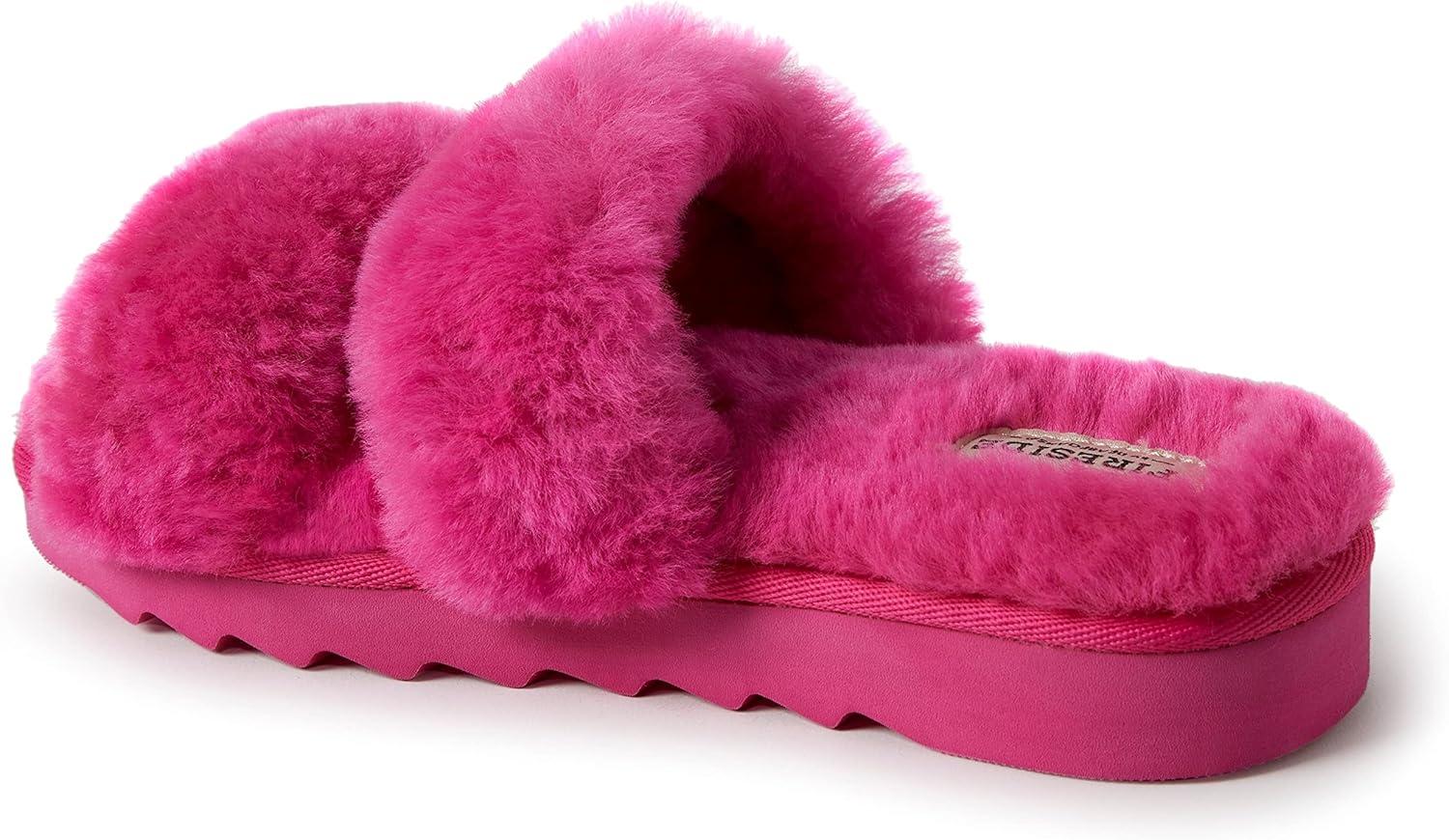 imageDearfoams Womens Fireside Benalla All Over Shearling Double Band Easy OnOff Slide SlipperParadise Pink