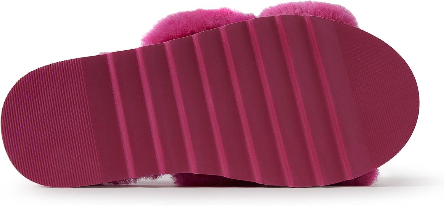 imageDearfoams Womens Fireside Benalla All Over Shearling Double Band Easy OnOff Slide SlipperParadise Pink