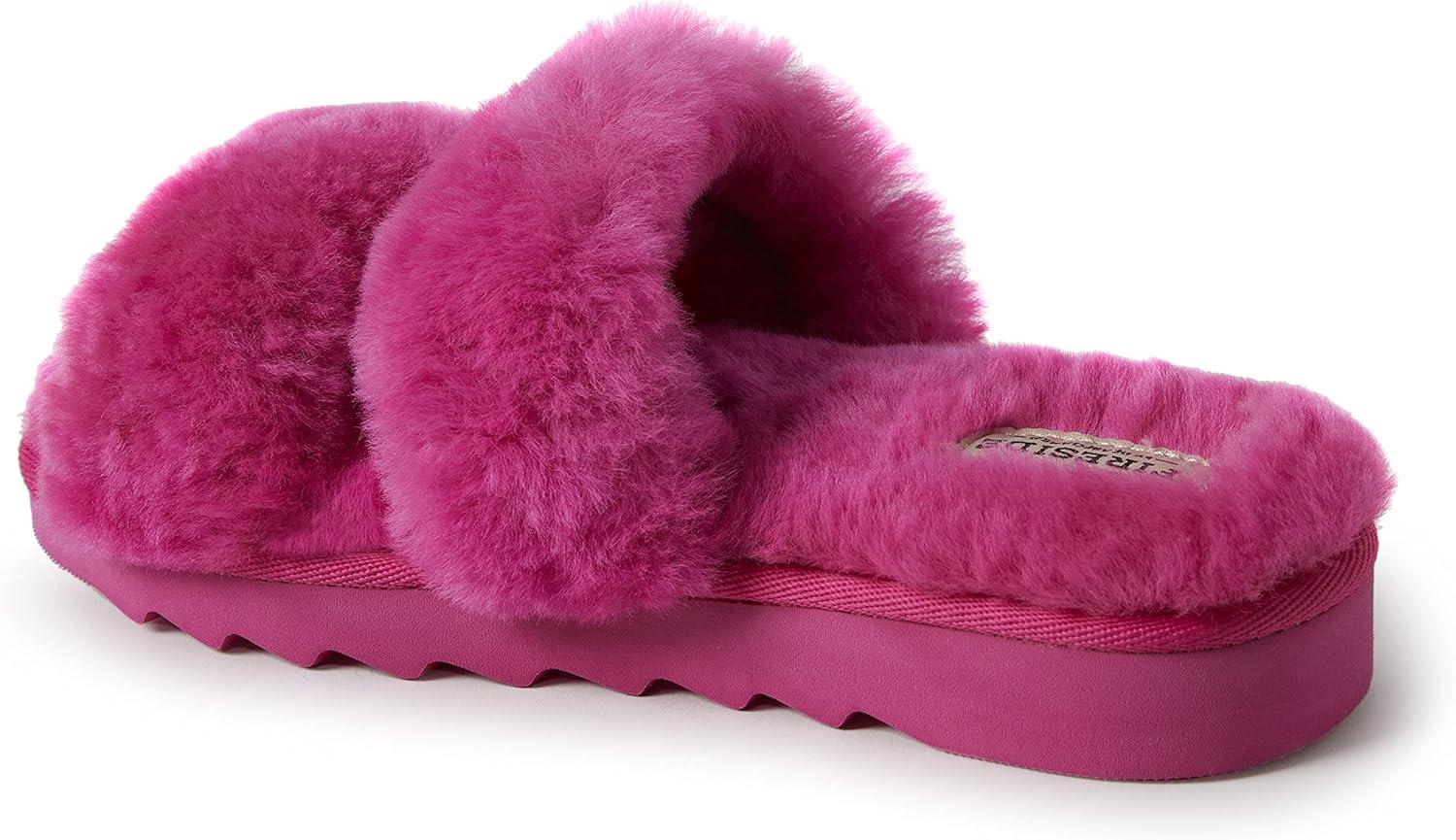 imageDearfoams Womens Fireside Benalla All Over Shearling Double Band Easy OnOff Slide SlipperParadise Pink
