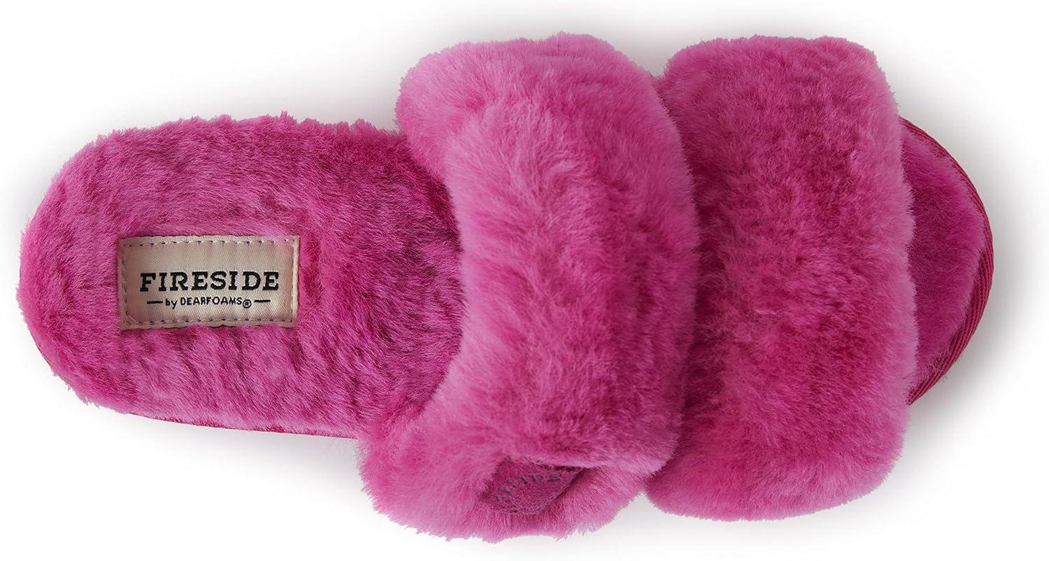 imageDearfoams Womens Fireside Benalla All Over Shearling Double Band Easy OnOff Slide SlipperParadise Pink