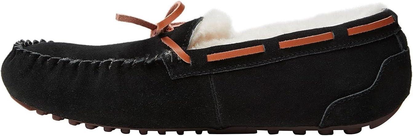 imageDearfoams Womens Fireside Water Resistant Shearling Victoria Moc with Tie SlipperBlack