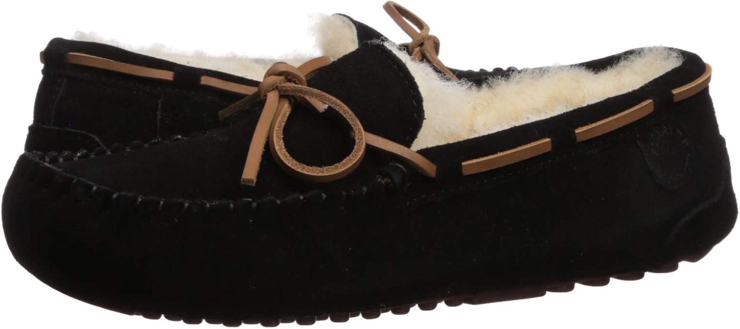 imageDearfoams Womens Fireside Water Resistant Shearling Victoria Moc with Tie SlipperBlack