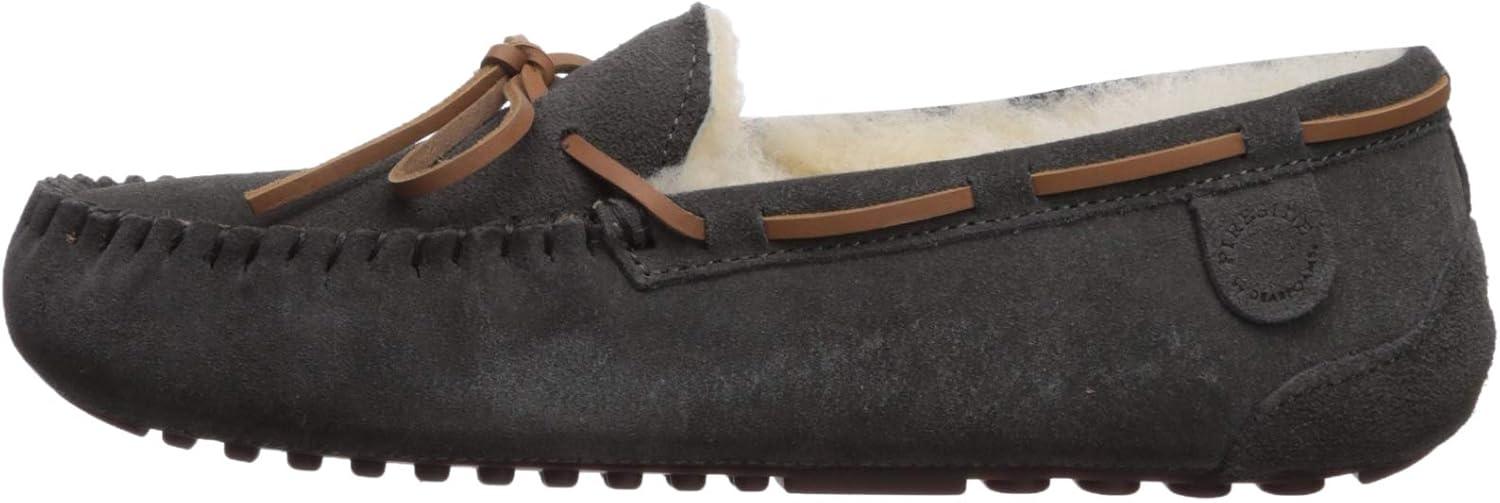 imageDearfoams Womens Fireside Water Resistant Shearling Victoria Moc with Tie SlipperGrey