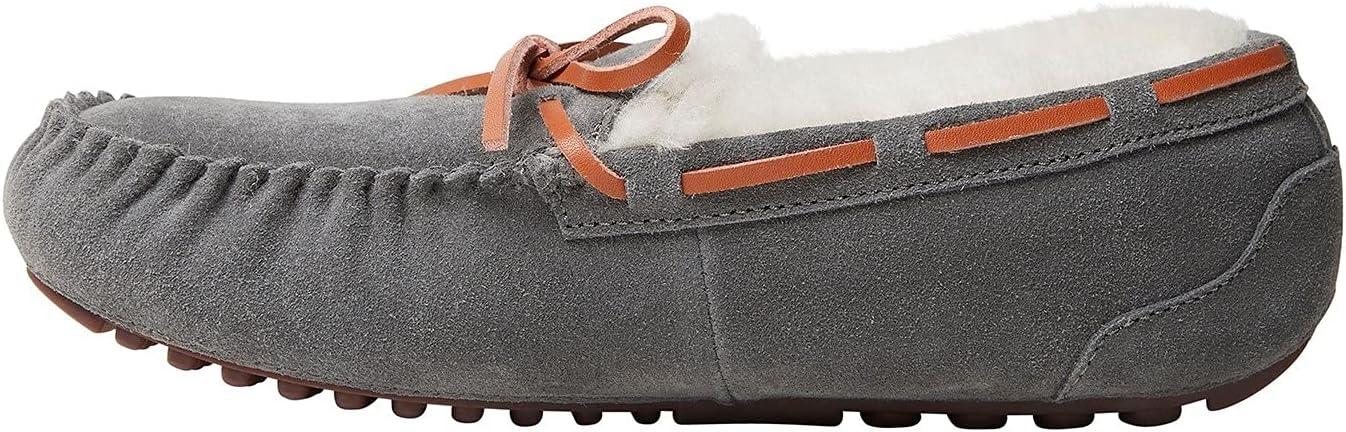 imageDearfoams Womens Fireside Water Resistant Shearling Victoria Moc with Tie SlipperGrey