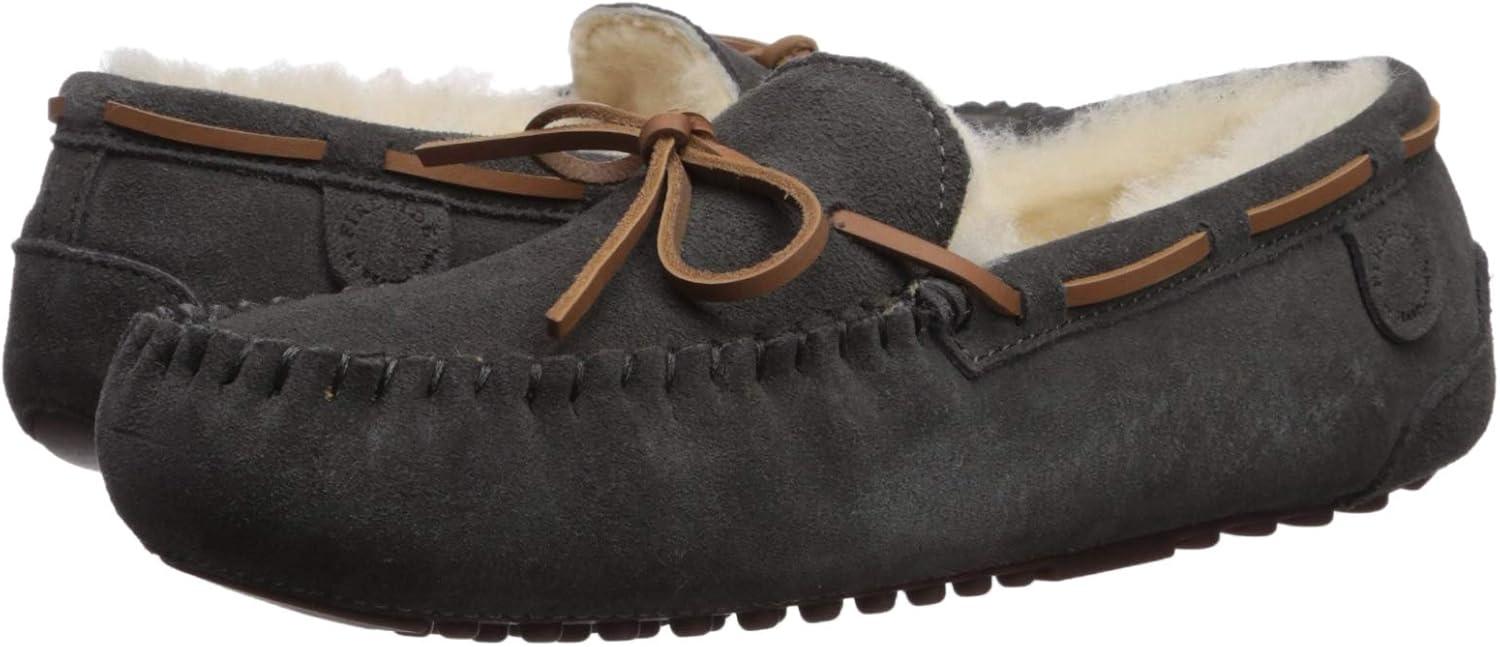 imageDearfoams Womens Fireside Water Resistant Shearling Victoria Moc with Tie SlipperGrey