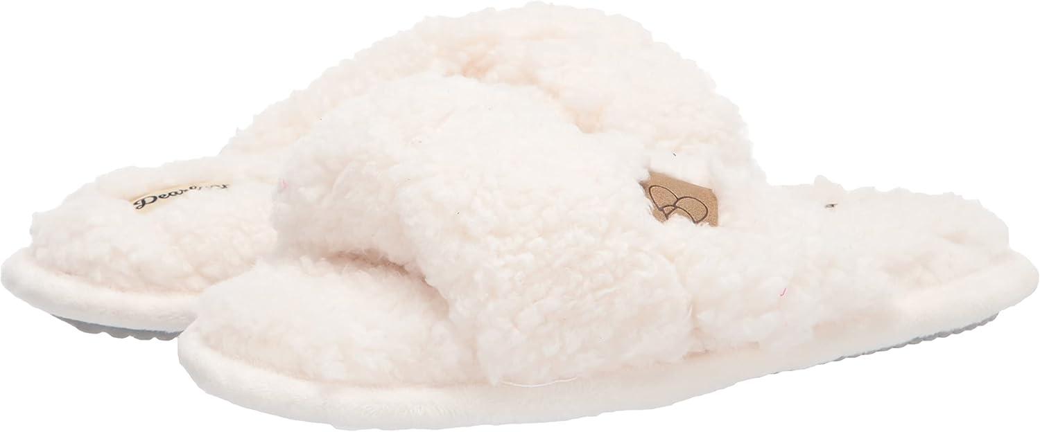 imageDearfoams Womens Jules Fluffy Teddy Twist Vamp Slide SlipperMuslin