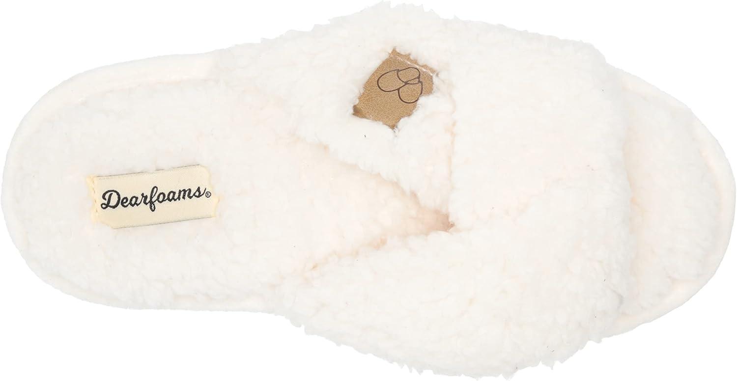 imageDearfoams Womens Jules Fluffy Teddy Twist Vamp Slide SlipperMuslin