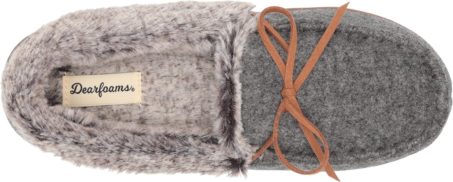 imageDearfoams Womens Kristen Moccasin SlipperDark Heather Grey