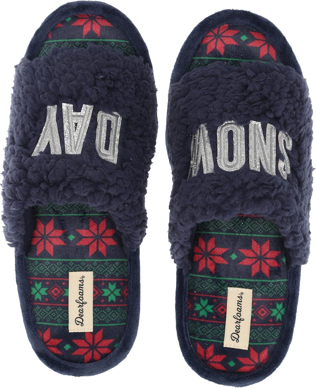 imageDearfoams Womens Lane Giftable Holiday Slide with Novelty Sayings Applique SlipperSnow Day