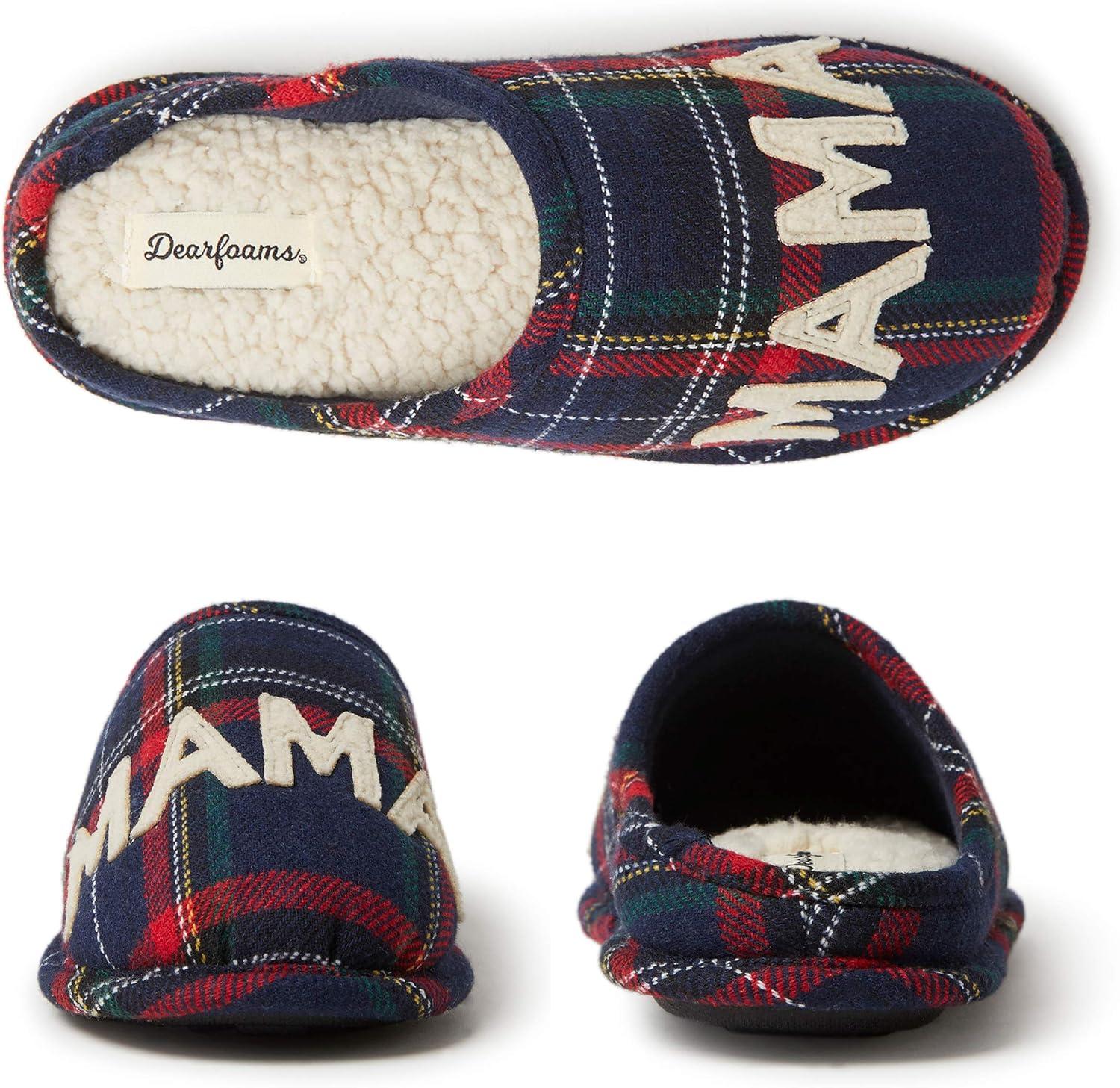 imageDearfoams Womens Mama Bear Matching Family Gifts for Mom ClogBlue Tartan Plaid