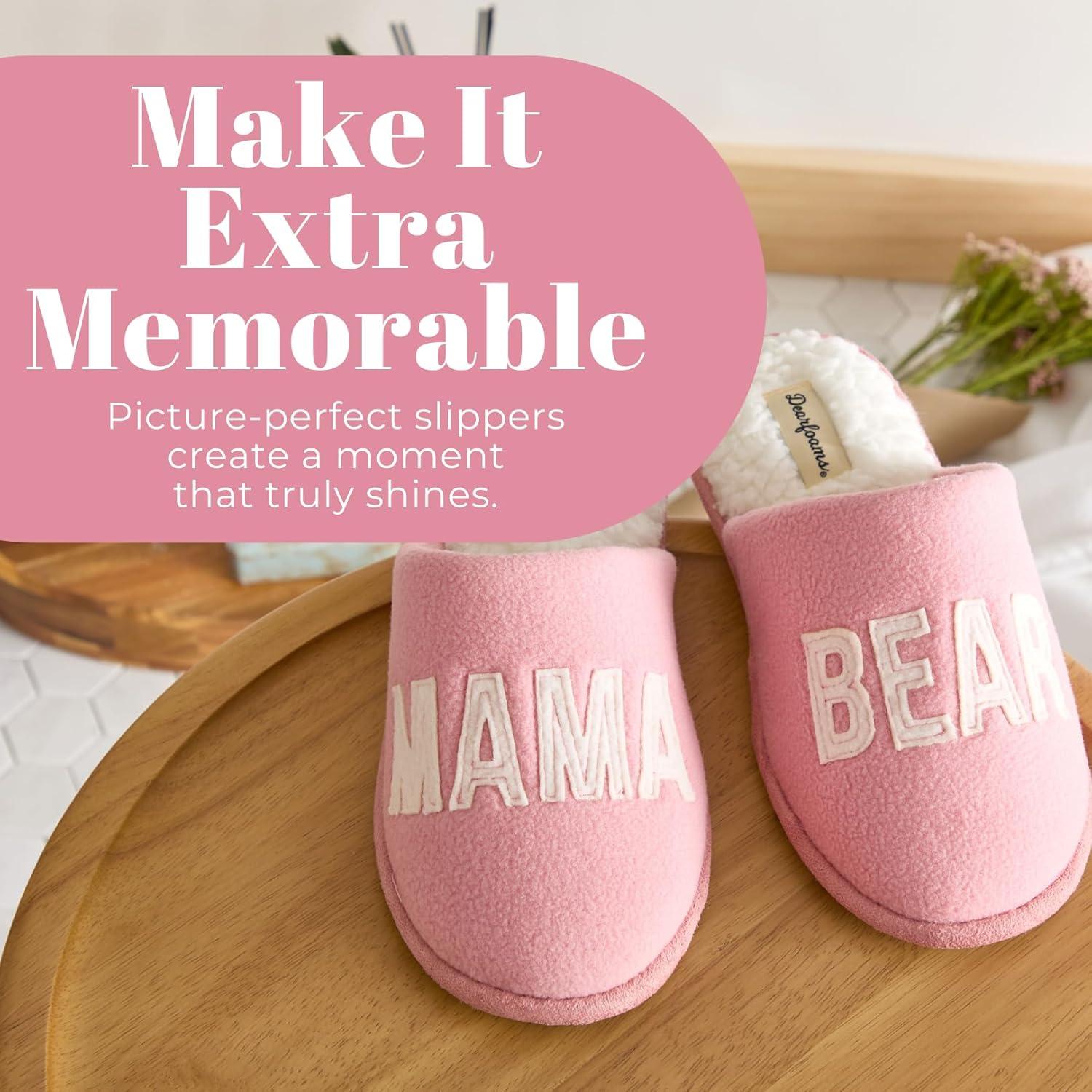 imageDearfoams Womens Mama Bear Matching Family Gifts for Mom ClogBlush Pink Fleece