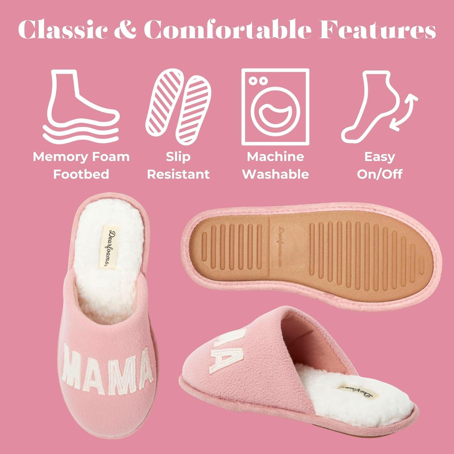 imageDearfoams Womens Mama Bear Matching Family Gifts for Mom ClogBlush Pink Fleece