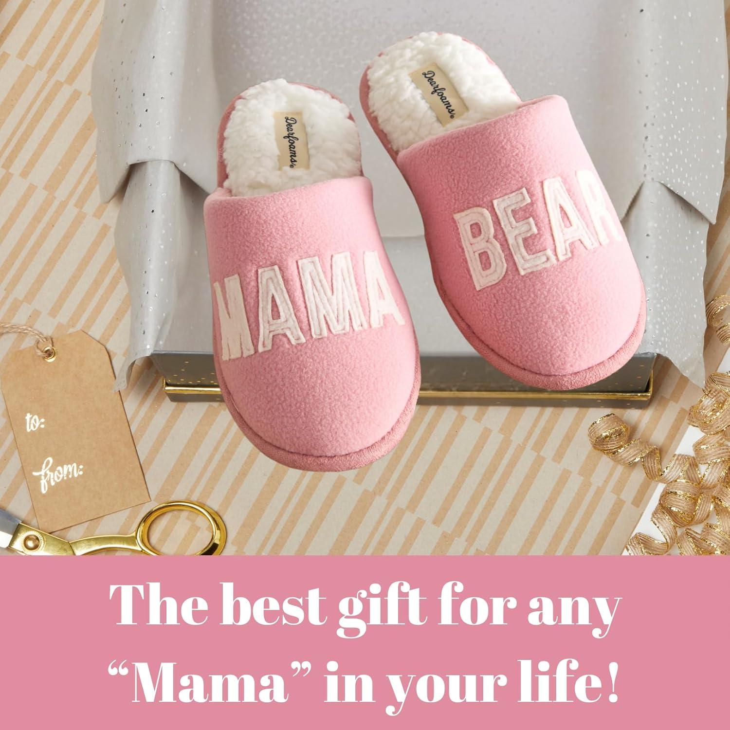imageDearfoams Womens Mama Bear Matching Family Gifts for Mom ClogBlush Pink Fleece