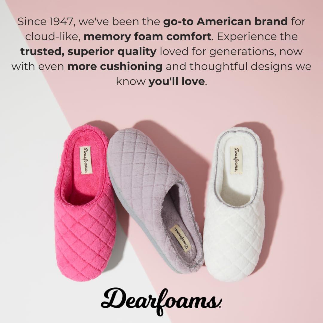 imageDearfoams Womens Memory Foam Indoor House Slippers Leslie Terry Clog House Shoes with Wide WidthsMulti Stripes Terry