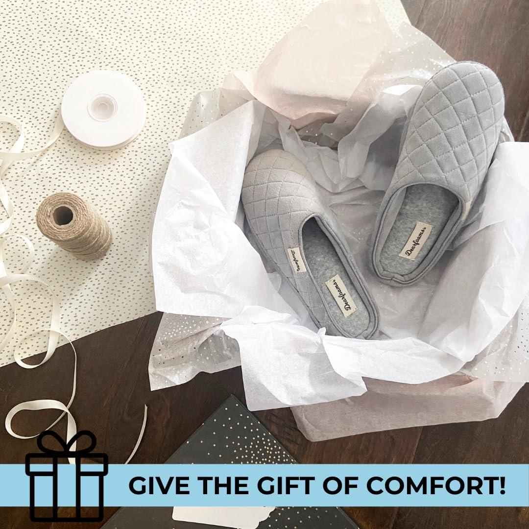 imageDearfoams Womens Memory Foam Indoor House Slippers Leslie Terry Clog House Shoes with Wide WidthsSleet Velour