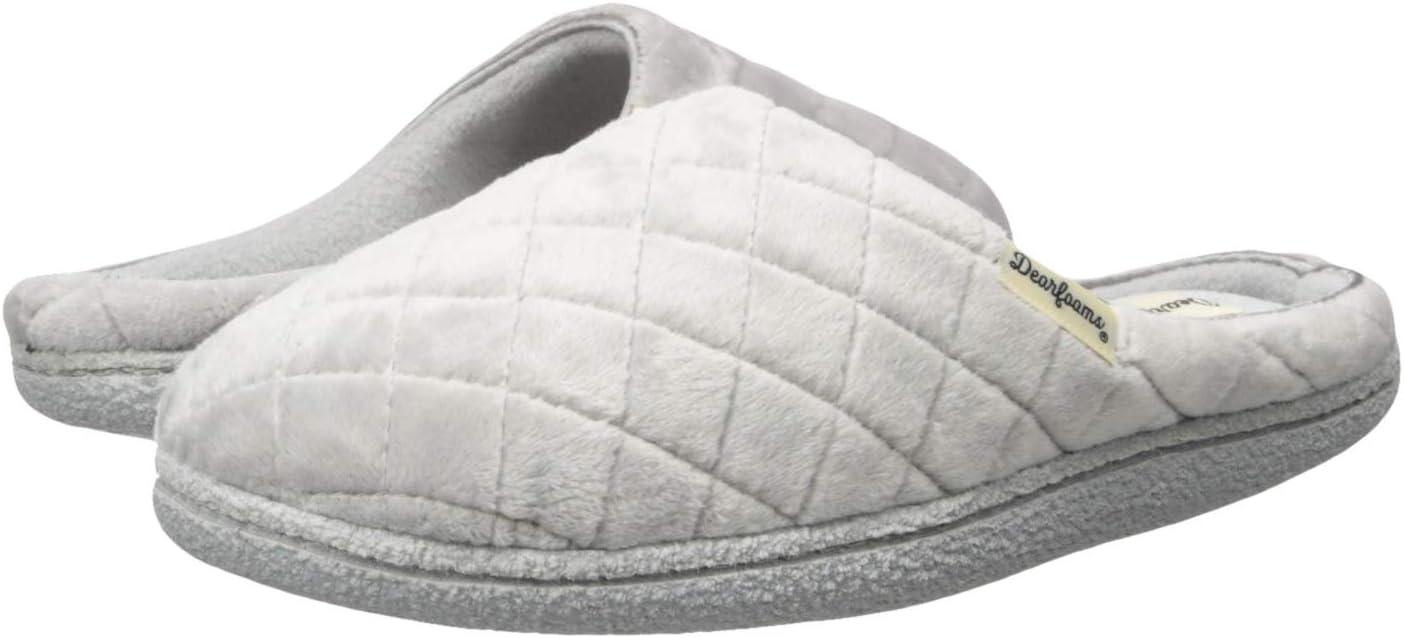 imageDearfoams Womens Memory Foam Indoor House Slippers Leslie Terry Clog House Shoes with Wide WidthsSleet Velour