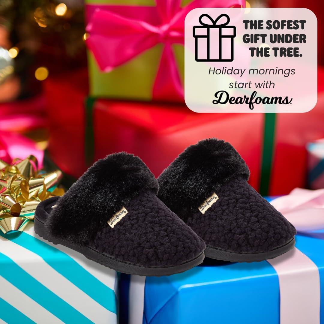 imageDearfoams Womens Memory Foam Slippers Courtney Knit Scuff Indoor House ShoesBlack