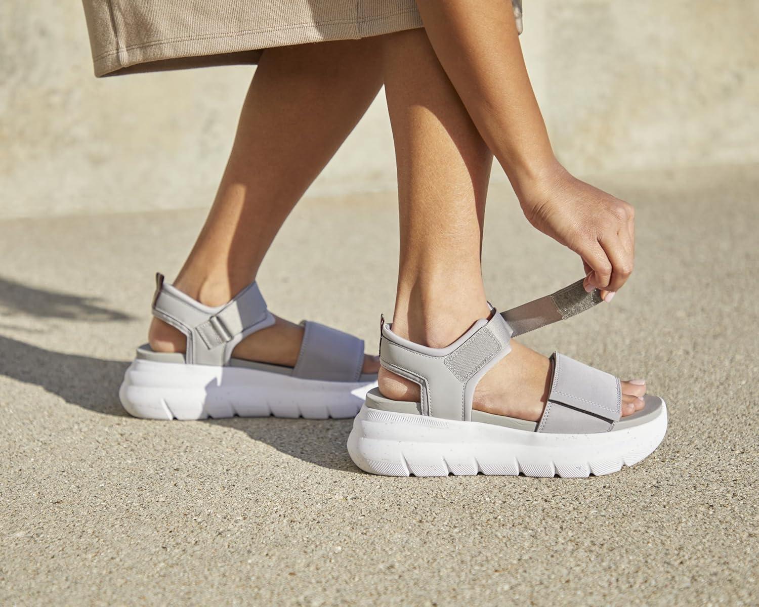 imageDearfoams Womens Platform Lightweight Adjustable Odell Wedge SandalSleet