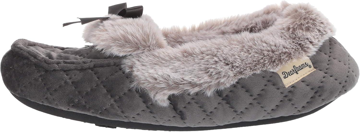 imageDearfoams Womens Quilted Velour Moccasin SlipperExcalibur
