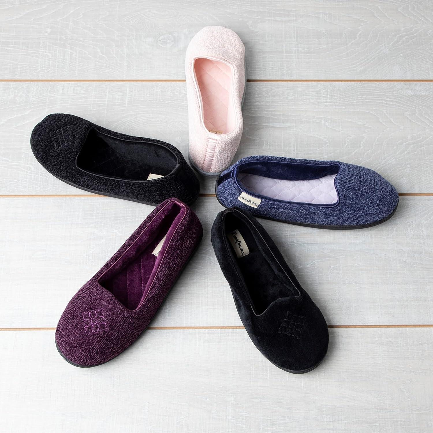 imageDearfoams Womens Rebecca Soft Memory Foam Lightweight House Shoes Cozy Loafer with Warm Lining and Wide Widths SlipperAubergine Chenille