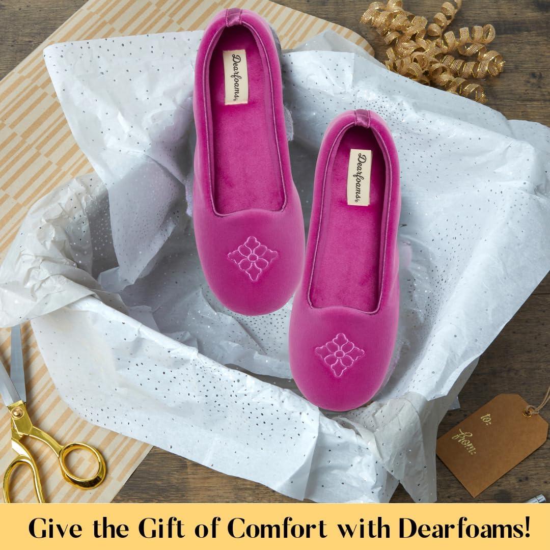 imageDearfoams Womens Rebecca Soft Memory Foam Lightweight House Shoes Cozy Loafer with Warm Lining and Wide Widths SlipperMystic Purple