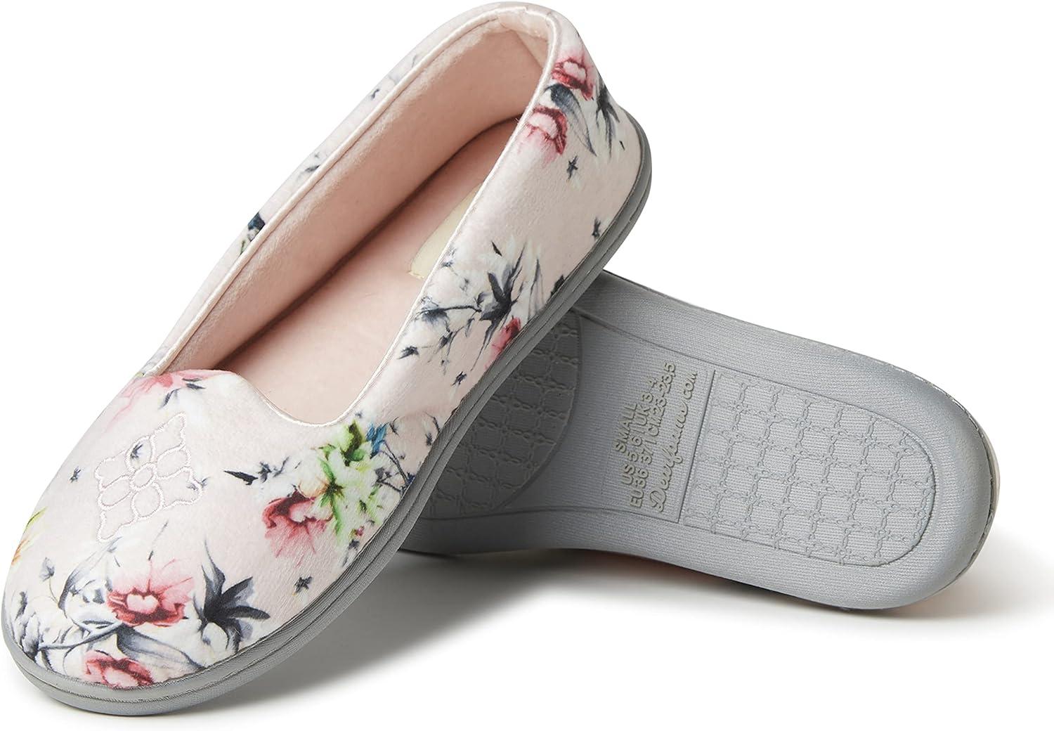 imageDearfoams Womens Rebecca Soft Memory Foam Lightweight House Shoes Cozy Loafer with Warm Lining and Wide Widths SlipperPink Floral Velour