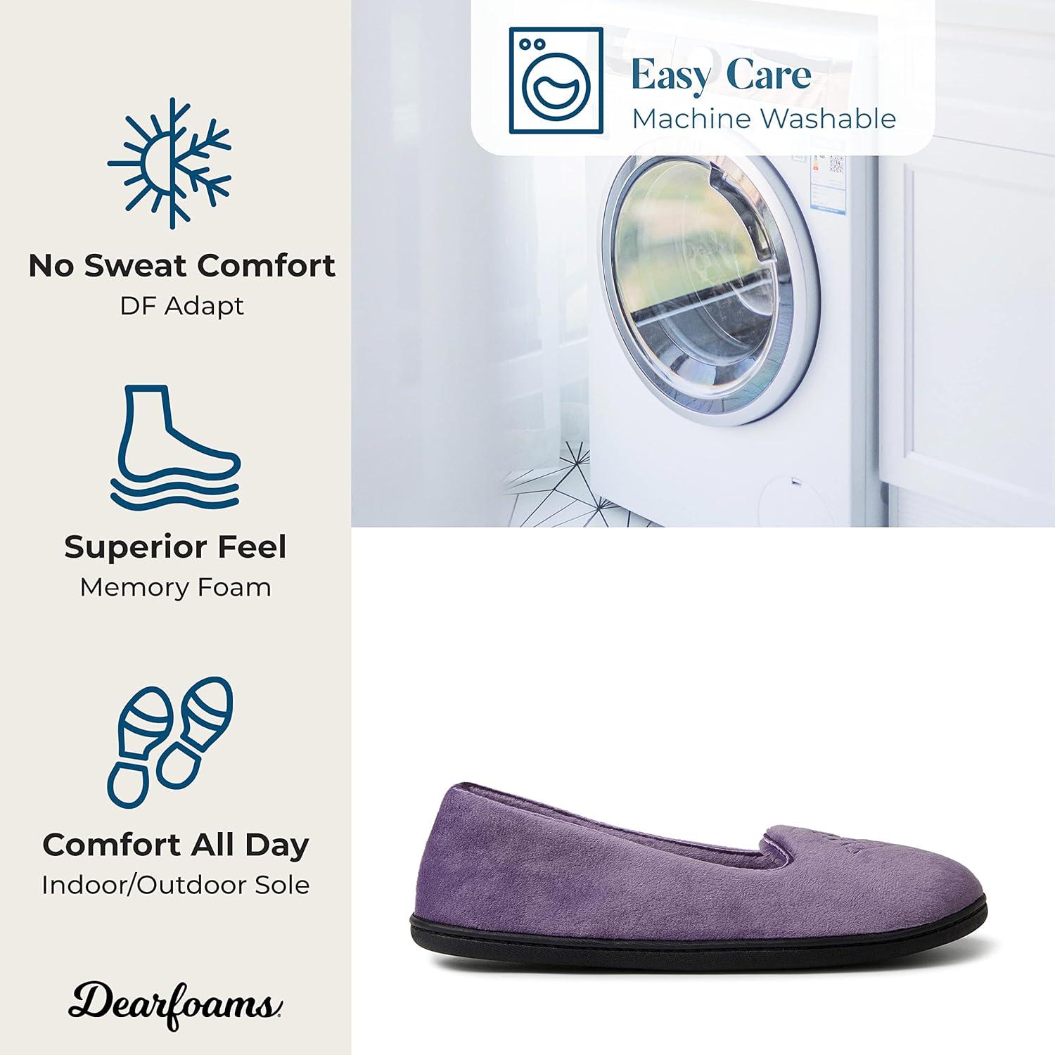 imageDearfoams Womens Rebecca Soft Memory Foam Lightweight House Shoes Cozy Loafer with Warm Lining and Wide Widths SlipperPurple Velour