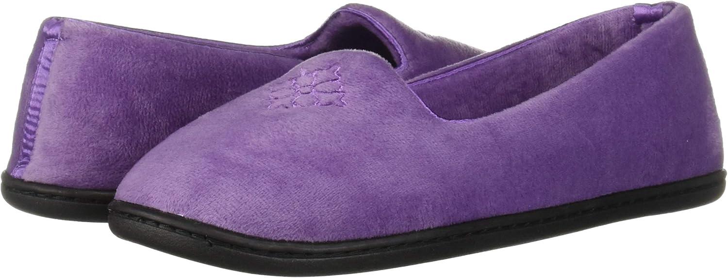imageDearfoams Womens Rebecca Soft Memory Foam Lightweight House Shoes Cozy Loafer with Warm Lining and Wide Widths SlipperPurple Velour