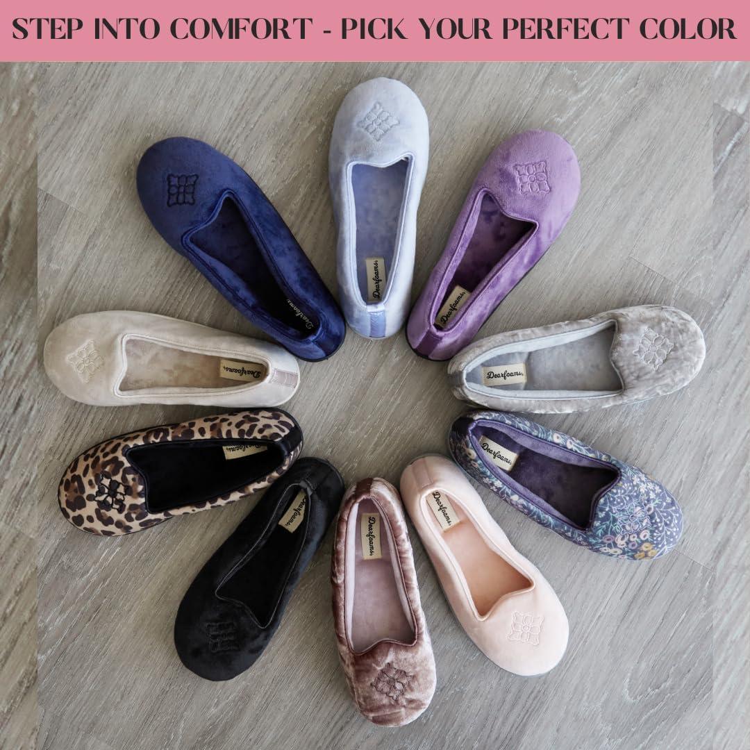 imageDearfoams Womens Rebecca Soft Memory Foam Lightweight House Shoes Cozy Loafer with Warm Lining and Wide Widths SlipperPurple Velour