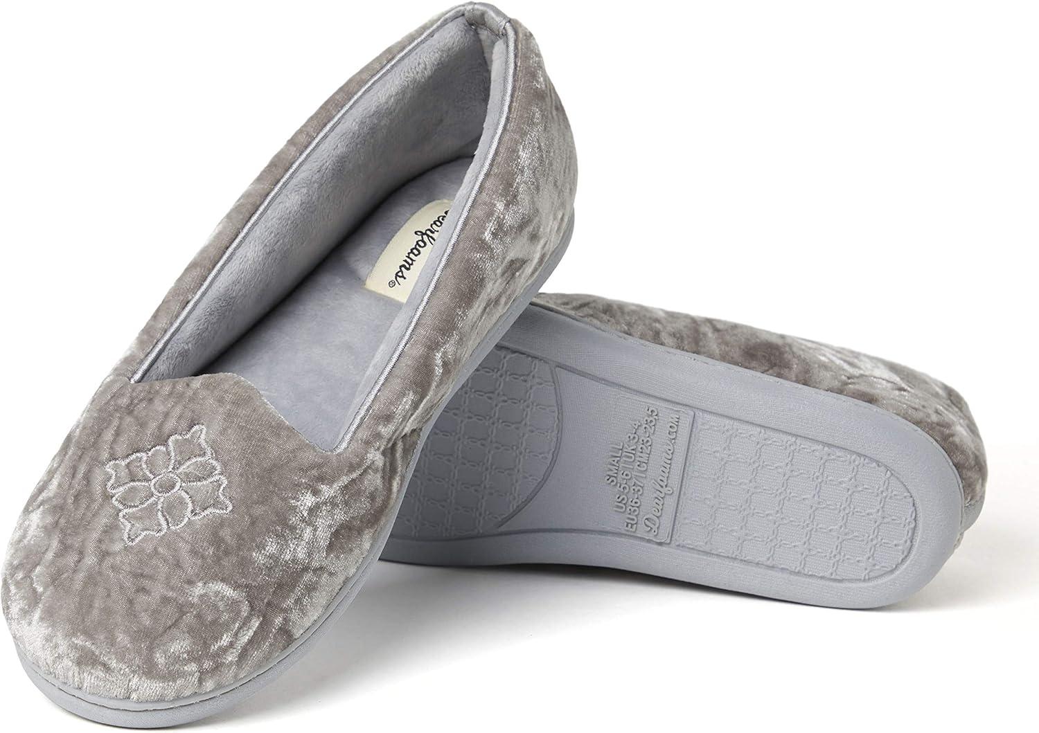 imageDearfoams Womens Rebecca Soft Memory Foam Lightweight House Shoes Cozy Loafer with Warm Lining and Wide Widths SlipperSleet Crushed Velvet