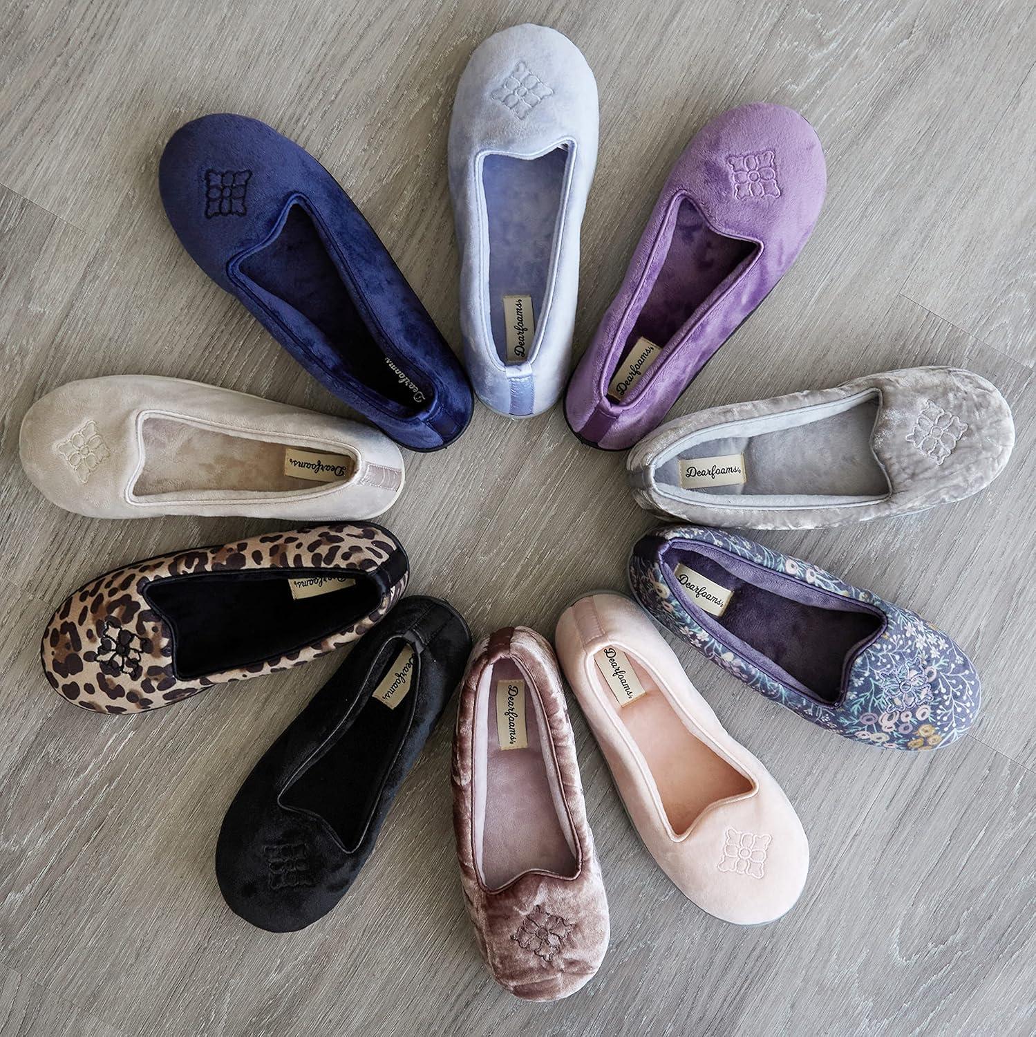 imageDearfoams Womens Rebecca Soft Memory Foam Lightweight House Shoes Cozy Loafer with Warm Lining and Wide Widths SlipperSleet Crushed Velvet