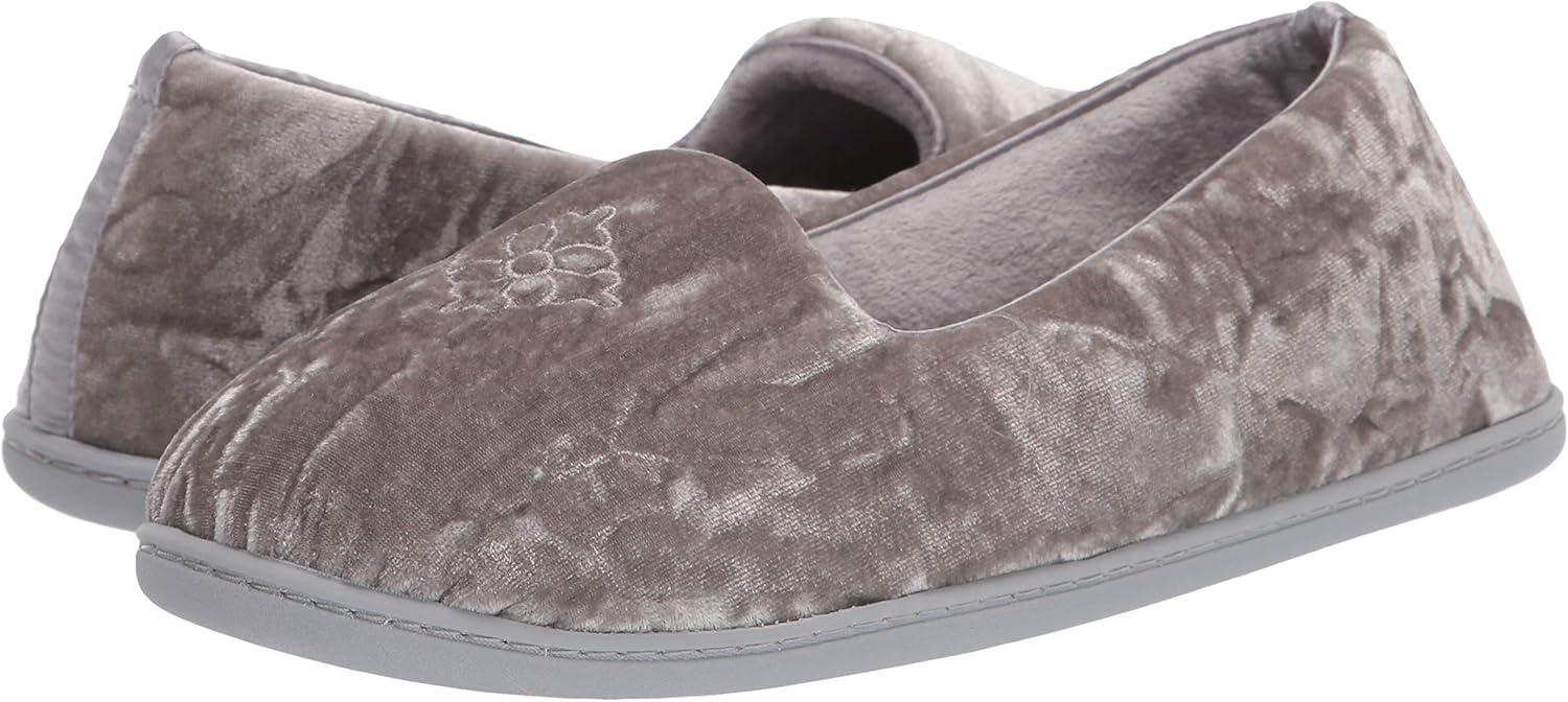 imageDearfoams Womens Rebecca Soft Memory Foam Lightweight House Shoes Cozy Loafer with Warm Lining and Wide Widths SlipperSleet Crushed Velvet