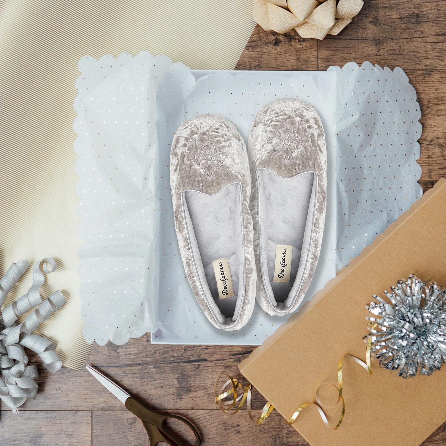 imageDearfoams Womens Rebecca Soft Memory Foam Lightweight House Shoes Cozy Loafer with Warm Lining and Wide Widths SlipperSleet Crushed Velvet