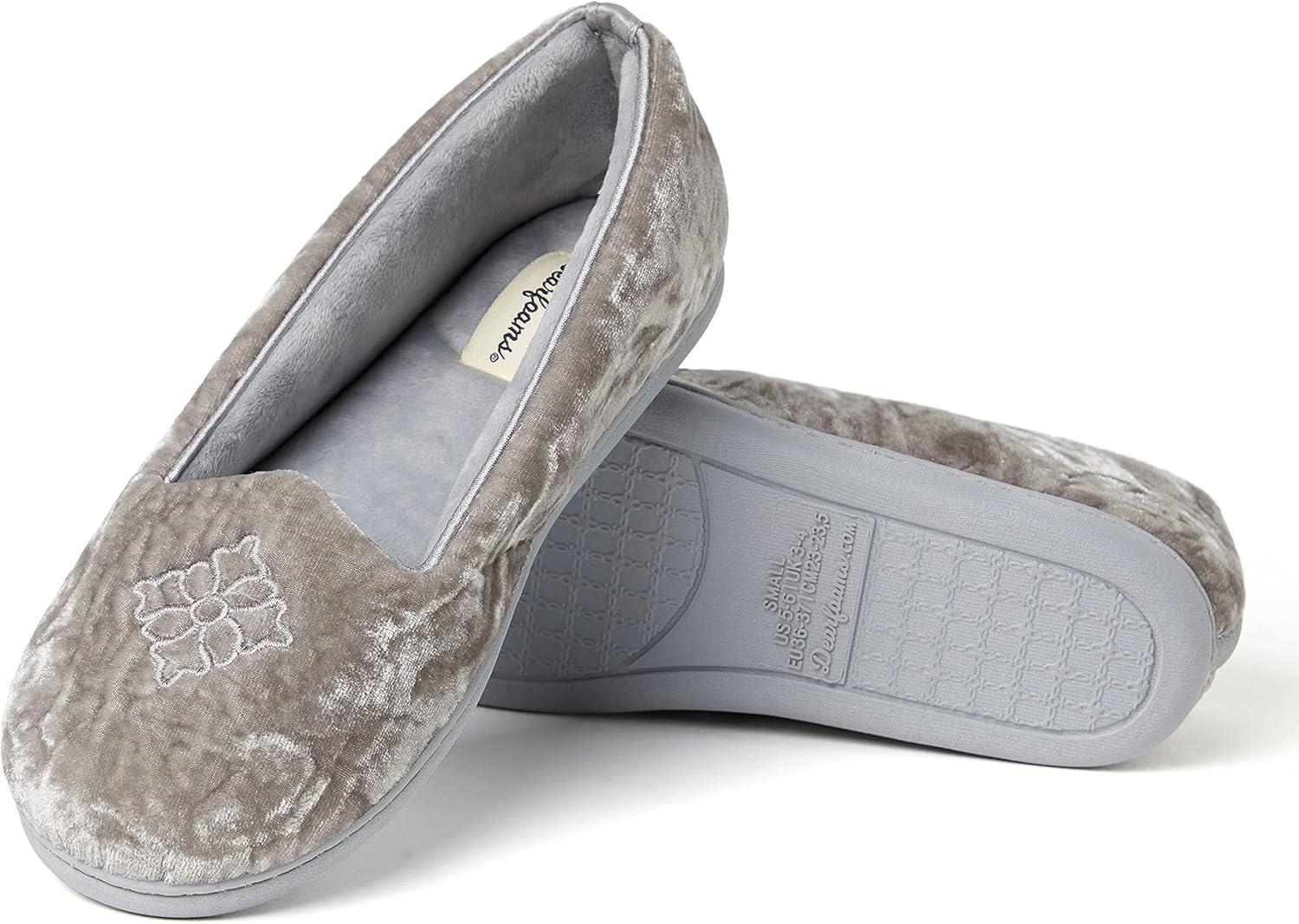 imageDearfoams Womens Rebecca Soft Memory Foam Lightweight House Shoes Cozy Loafer with Warm Lining and Wide Widths SlipperSleet Crushed Velvet