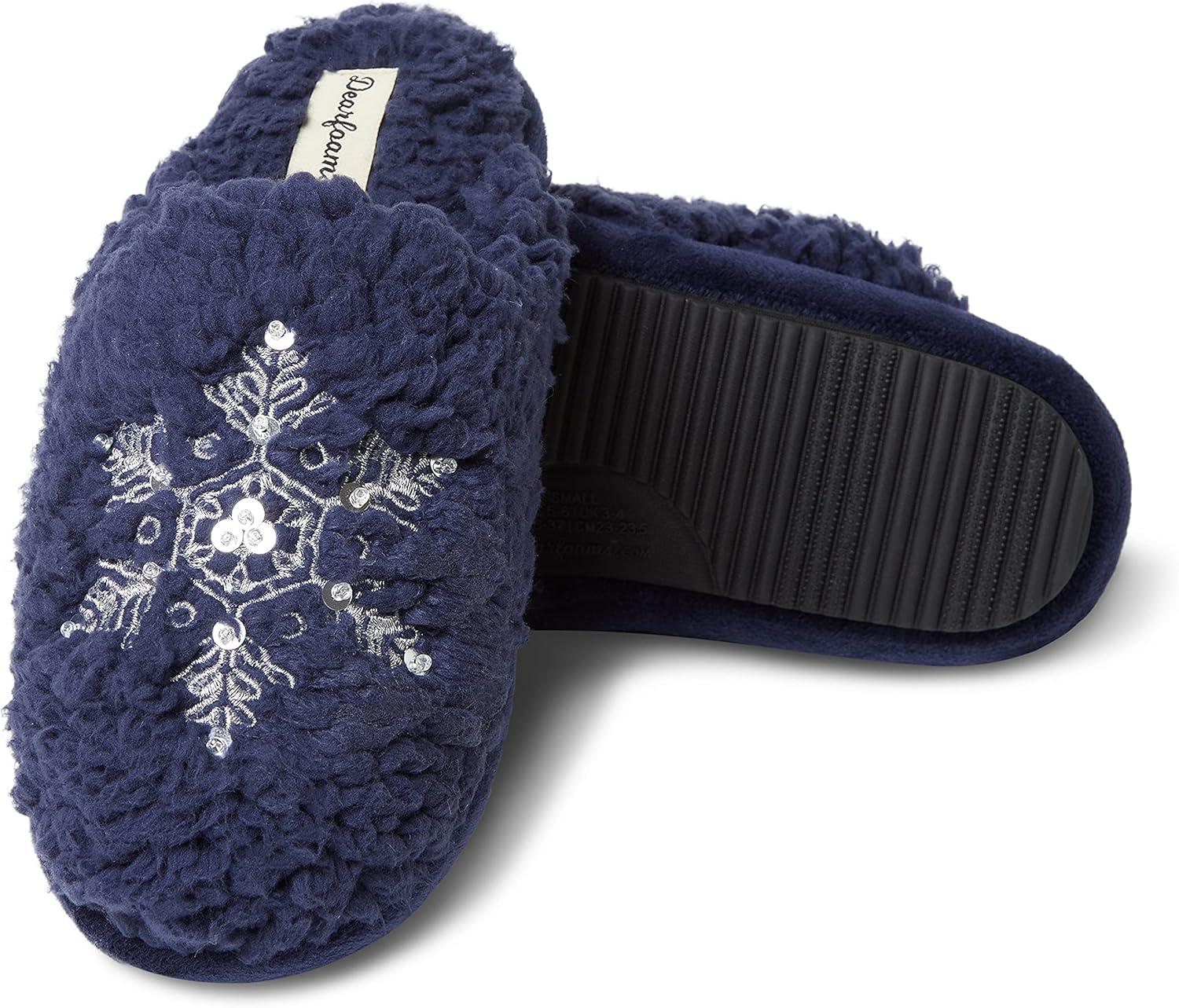 imageDearfoams Womens Shay Giftable Holiday Themed Novelty Scuff SlipperSnowflake