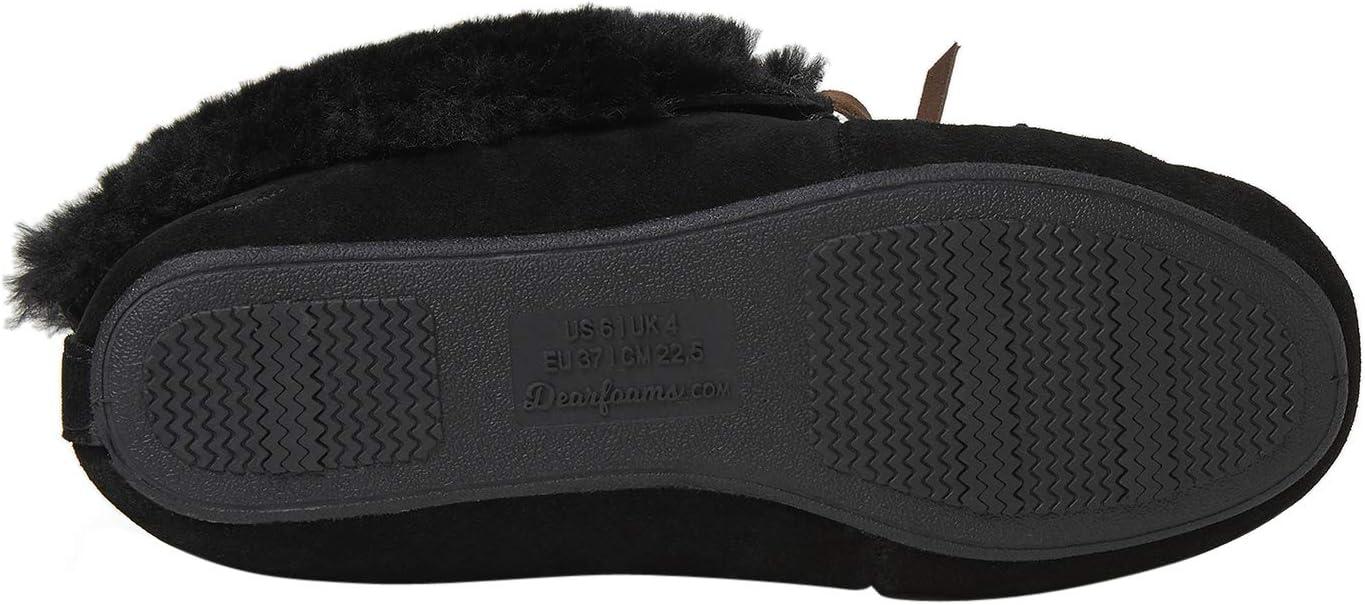 imageDearfoams Womens Suede Foldover Bootie Slipper with TieBlack