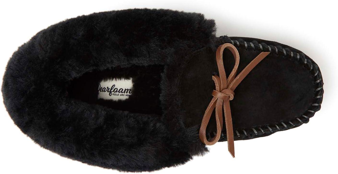 imageDearfoams Womens Suede Foldover Bootie Slipper with TieBlack