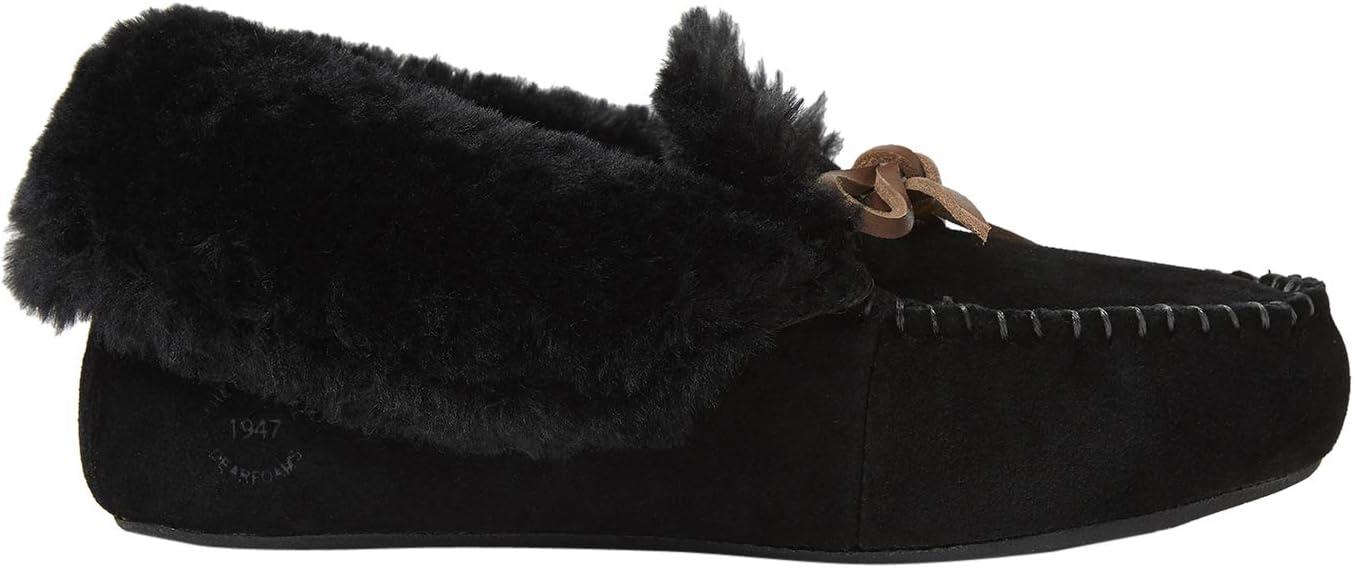 imageDearfoams Womens Suede Foldover Bootie Slipper with TieBlack