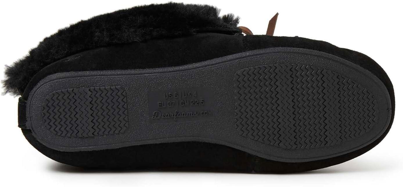 imageDearfoams Womens Suede Foldover Bootie Slipper with TieBlack