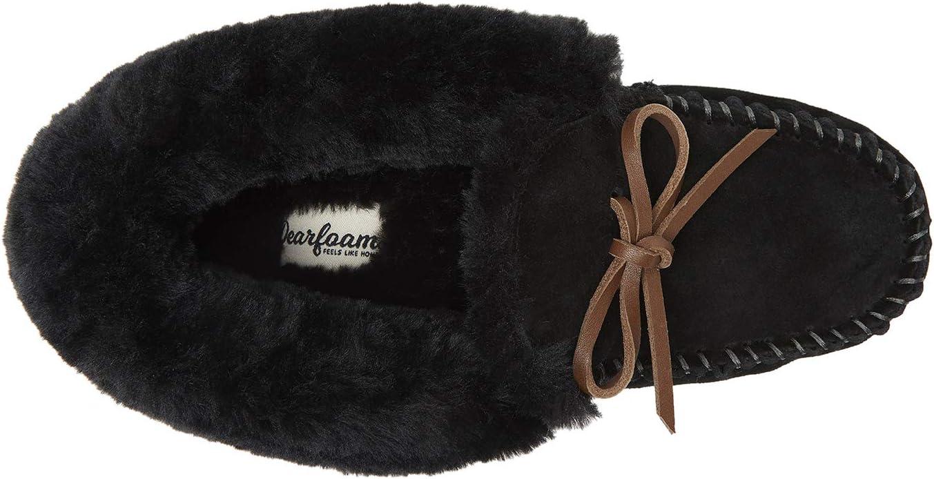 imageDearfoams Womens Suede Foldover Bootie Slipper with TieBlack