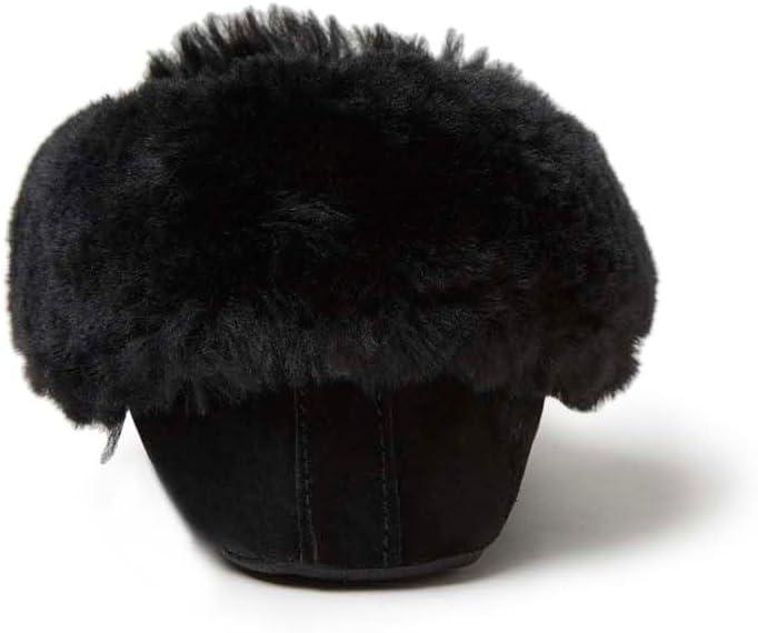 imageDearfoams Womens Suede Foldover Bootie Slipper with TieBlack