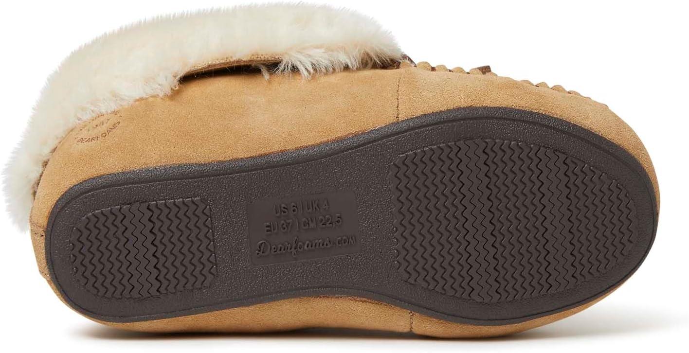 imageDearfoams Womens Suede Foldover Bootie Slipper with TieDesert