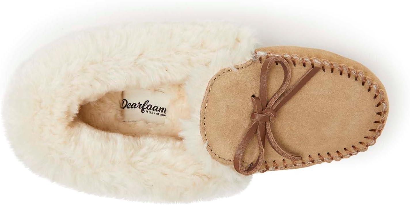 imageDearfoams Womens Suede Foldover Bootie Slipper with TieDesert