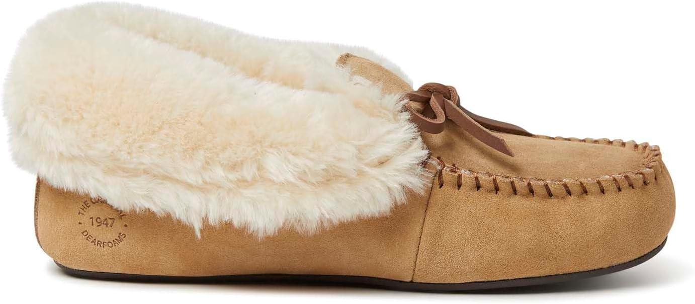 imageDearfoams Womens Suede Foldover Bootie Slipper with TieDesert