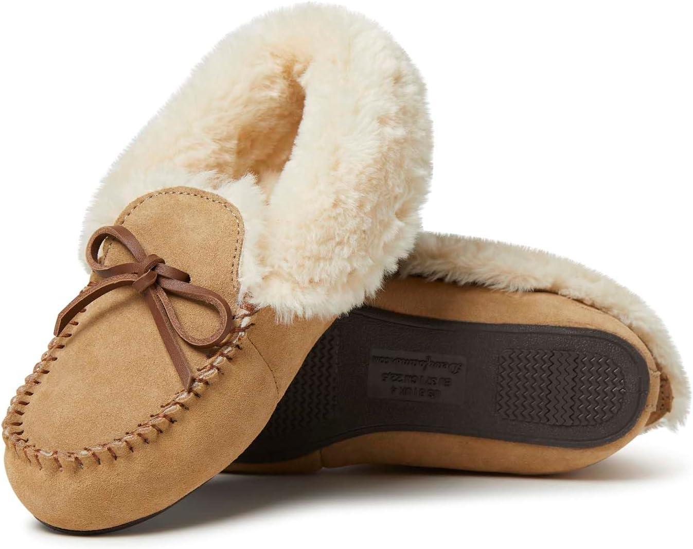 imageDearfoams Womens Suede Foldover Bootie Slipper with TieDesert