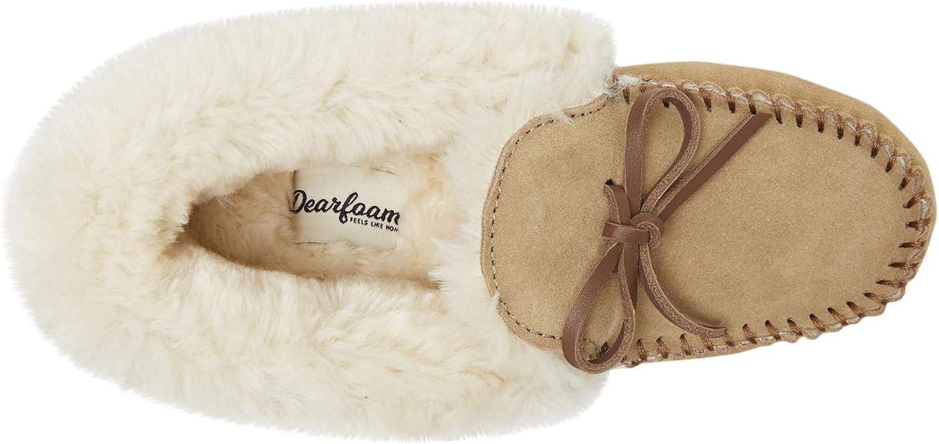 imageDearfoams Womens Suede Foldover Bootie Slipper with TieDesert