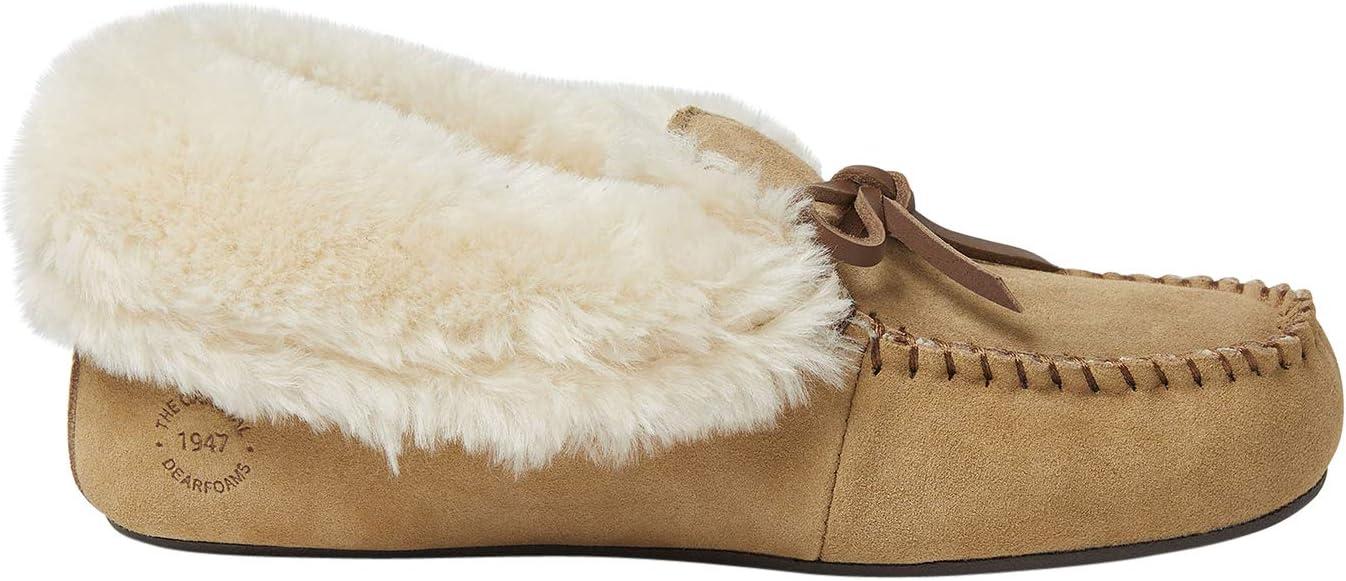 imageDearfoams Womens Suede Foldover Bootie Slipper with TieDesert